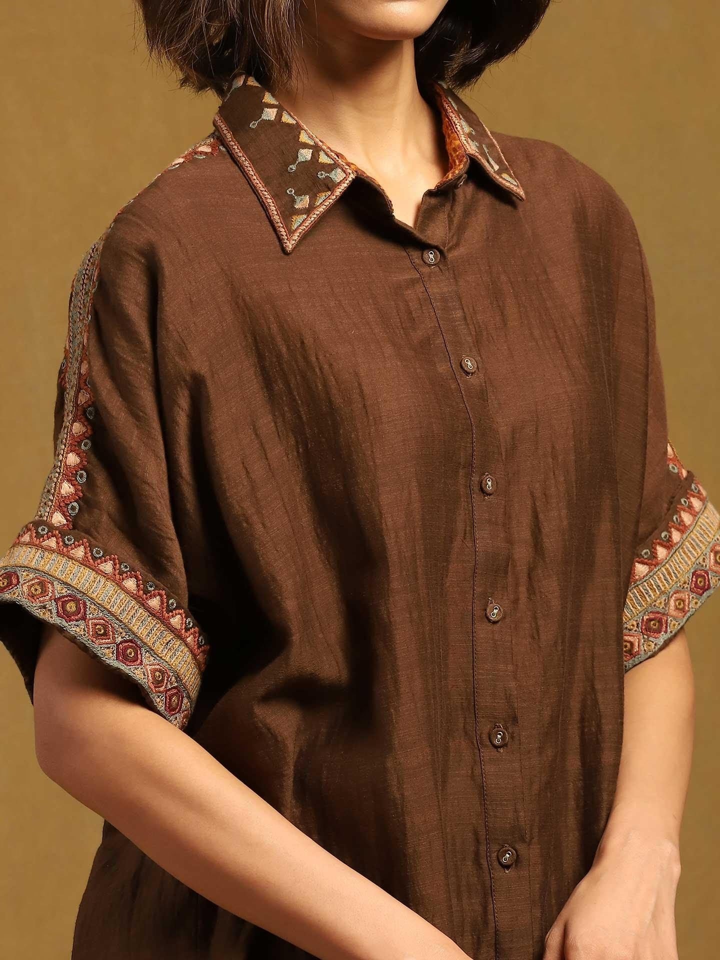 Brown Embroidered Shirt