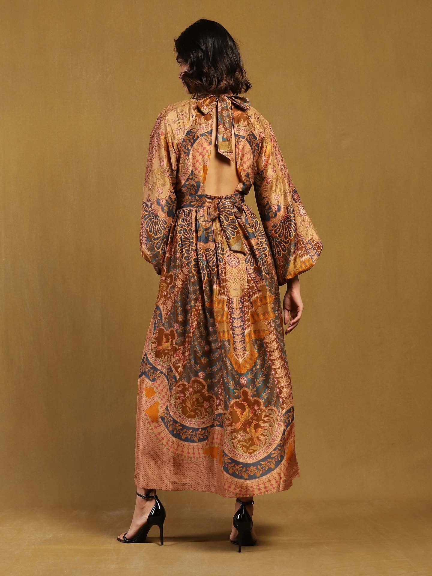 Multicolored Tie-Back Silk Dress