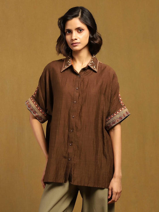 Brown Embroidered Shirt